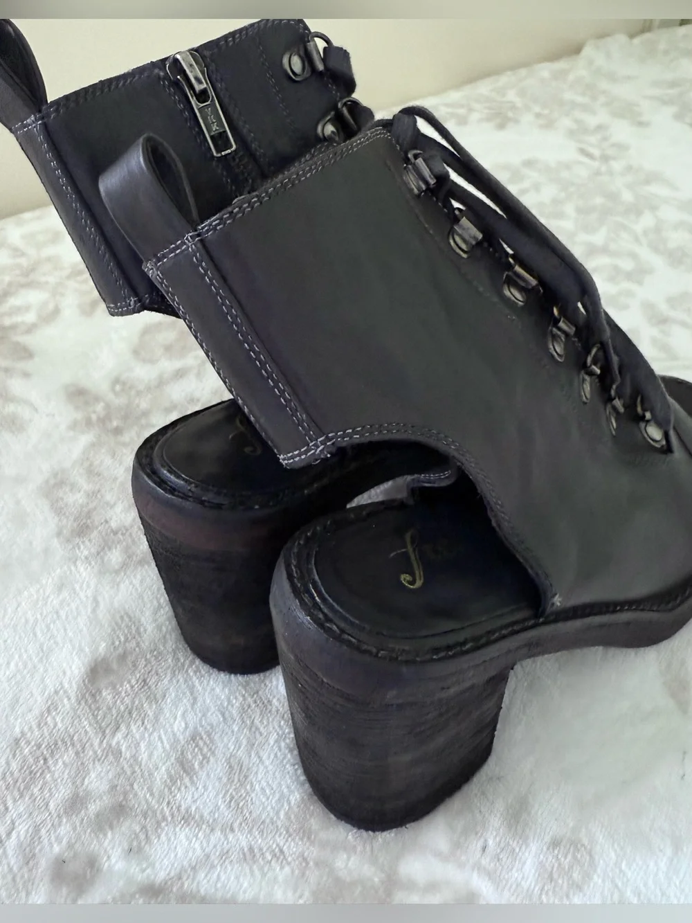 Free People City of Lights Open Toe Lace Up Bootie Block Heel